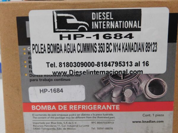 Polea bomba de agua Cummins 350 BC N14 Knadian 89123 HP1684