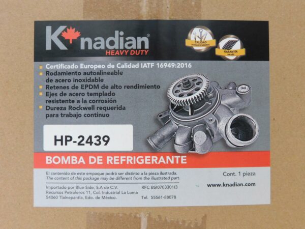 Bomba de agua Cummins ISX-12 Polea 4.5 pulgadas Knadian HP-2439